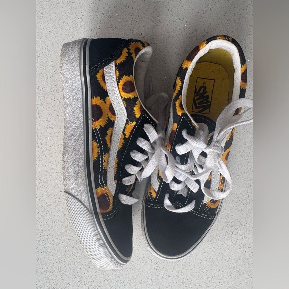 Vans Black and Yellow Sunflower youth Sneakers